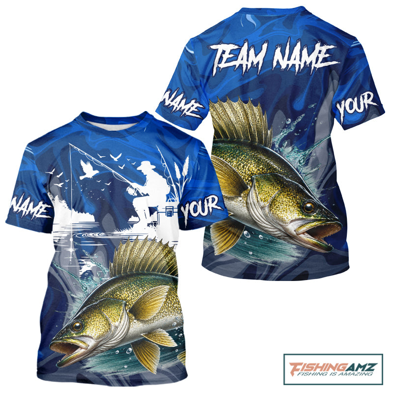 Walleye Fishing Jersey Custom Name Fishing T-Shirts, Camo Walleye Fishing Shirt For Team NBT846