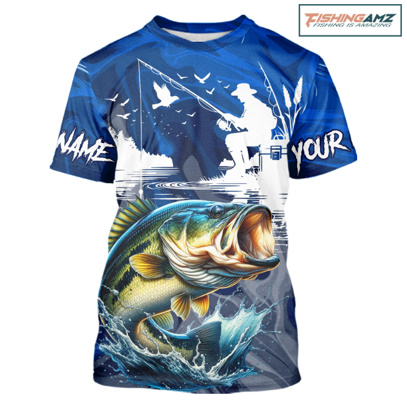 Bass Fishing Jersey Custom Name Fishing T-Shirts, Camo Bass Fishing Shirt For Team NBT848