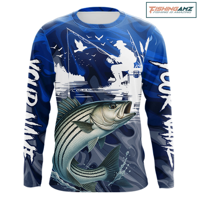 Striped Bass Fishing Jersey Custom Name Long Sleeve Fishing Shirts, Striped Bass Fishing Shirt For Team NBT849