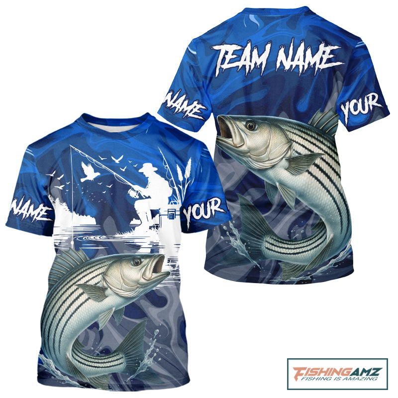 Striped Bass Fishing Jersey Custom Name Fishing T-Shirts, Striped Bass Fishing Shirt For Team NBT849