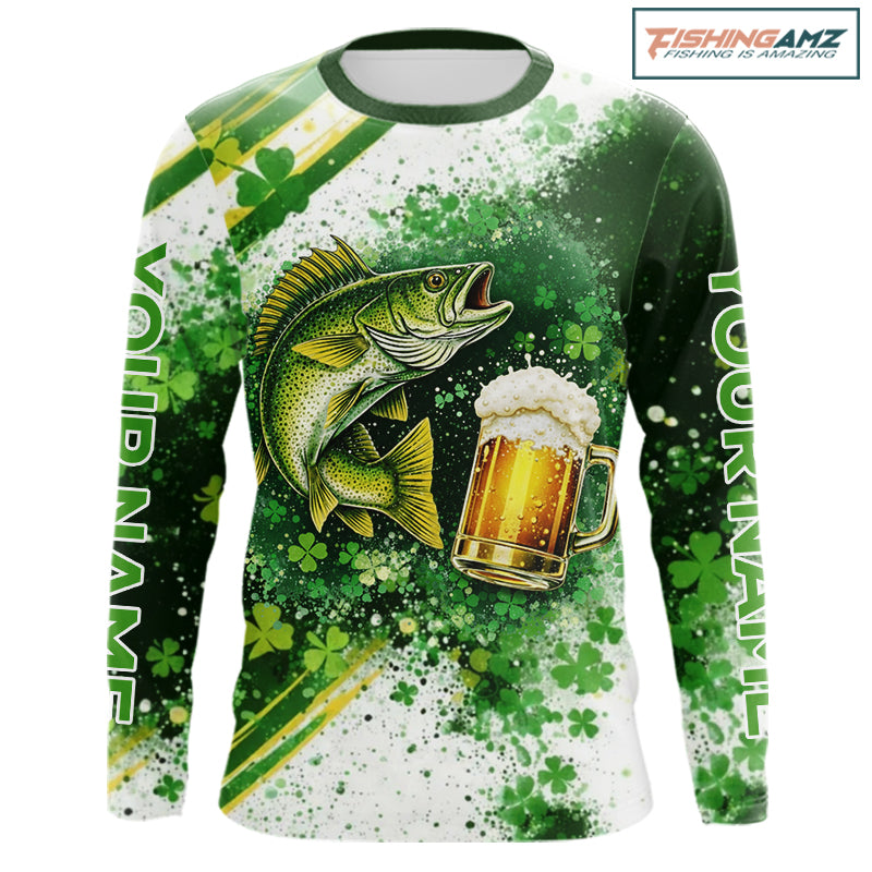 St Patrick Day Walleye Mens Long Sleeve Fishing Shirts UV Protetion, Walleye Fishing Shirts NBT384