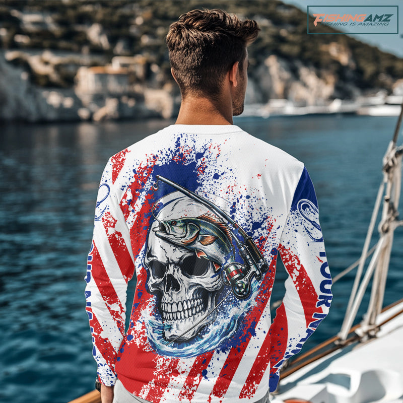 Custom American Flag Fishing Shirts Largemouth Bass Fishing Long Sleeve, Bass Fishing Shirts For Men NBT385
