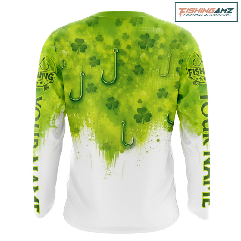 Personalized St Patrick's Day Shirts Fish Hook Long Sleeve Fishing Shirts, Mens Fishing Outfit NBT386