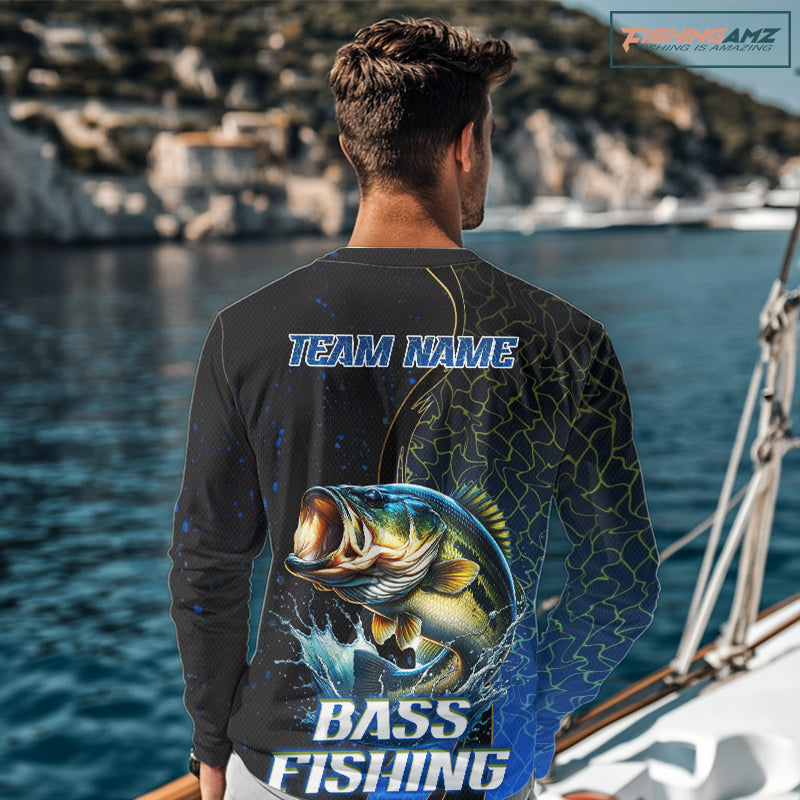 Bass Fishing Blue Flame Smoke Long Sleeve Fishing Shirts, Bass Fishing Shirt For Team NBT1016