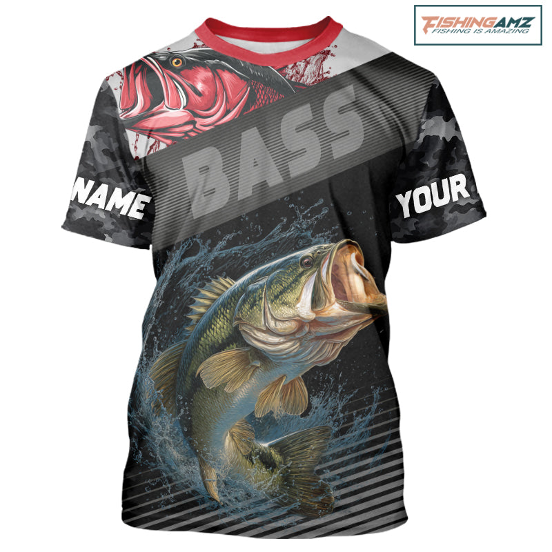 Personalized Largemouth Bass Fishing Shirts Black Camo, Bass Fishing Tournament Jerseys NBT345