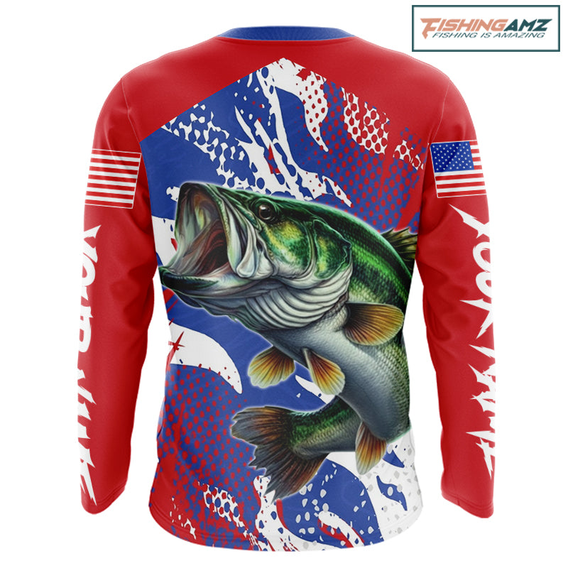 Bass Fishing American Flag Fishing Shirts Long Sleeve, Bass Fishing Shirts For Men, UPF Fishing Shirts NBT436