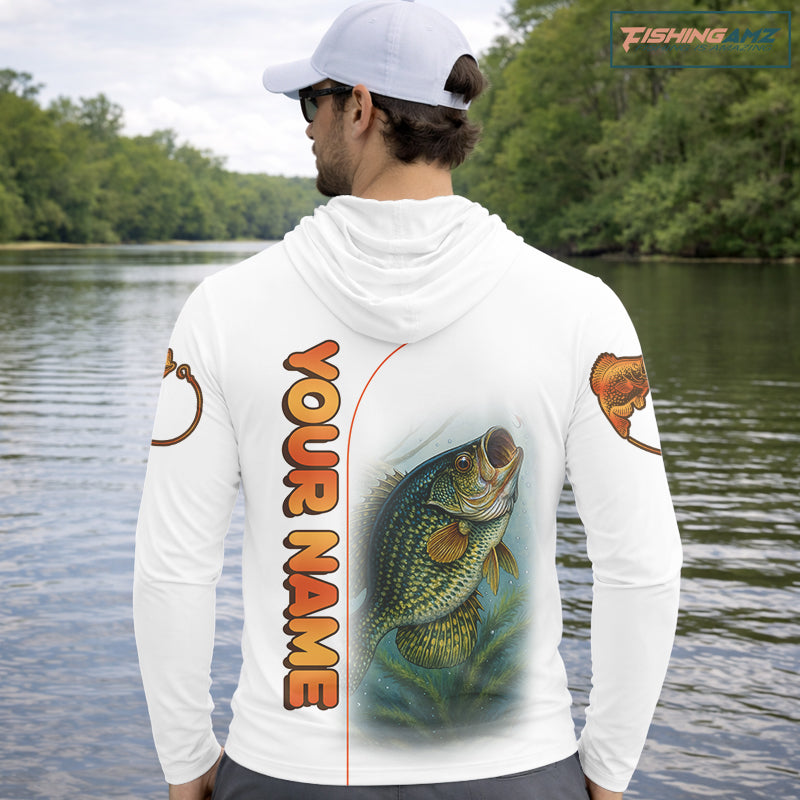 Crappie Fishing White Fishing Team Crappie Custom Name Long Sleeve Hooded UV Protection Fishing Shirts NBT550