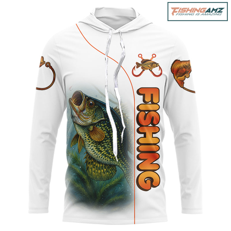 Crappie Fishing White Fishing Team Crappie Custom Name Long Sleeve Hooded UV Protection Fishing Shirts NBT550
