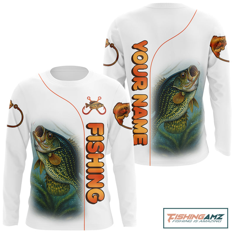 Crappie Fishing White Fishing Team Crappie Custom Name Long Sleeve UV Protection Fishing Shirts NBT550