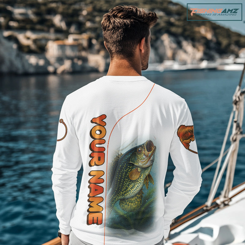 Crappie Fishing White Fishing Team Crappie Custom Name Long Sleeve UV Protection Fishing Shirts NBT550