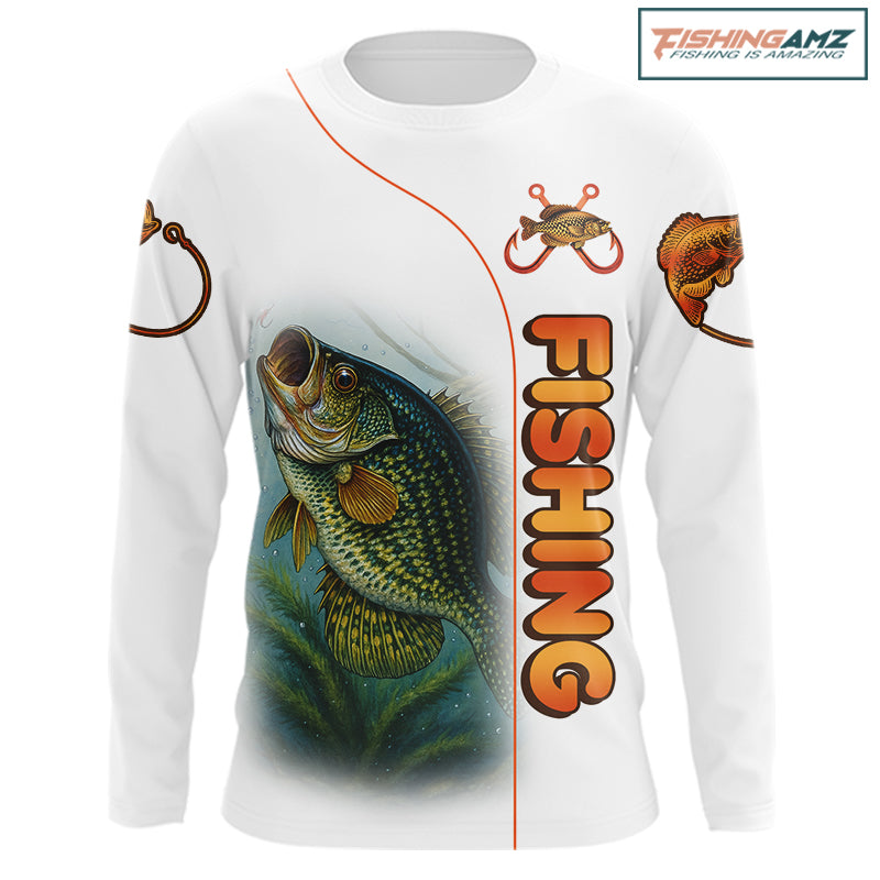 Crappie Fishing White Fishing Team Crappie Custom Name Long Sleeve UV Protection Fishing Shirts NBT550