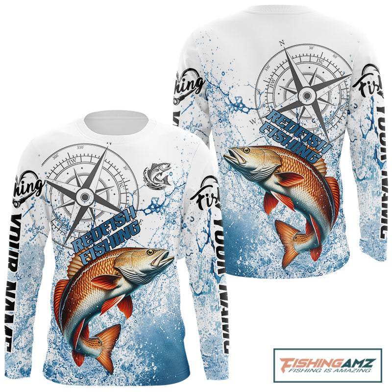 Custom Redfish Long Sleeve Fishing Shirts Saltwater Fish, Compass Offshore Tournament Fishing Shirts NBT551
