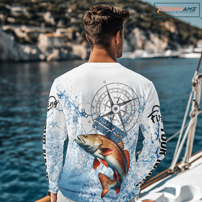 Custom Redfish Long Sleeve Fishing Shirts Saltwater Fish, Compass Offshore Tournament Fishing Shirts NBT551