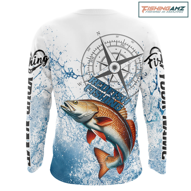 Custom Redfish Long Sleeve Fishing Shirts Saltwater Fish, Compass Offshore Tournament Fishing Shirts NBT551