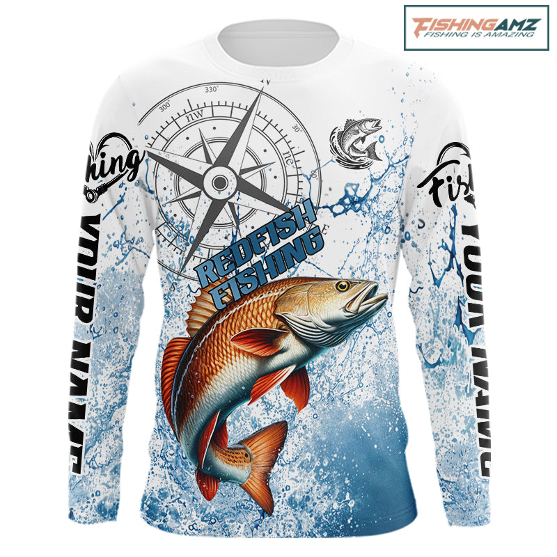 Custom Redfish Long Sleeve Fishing Shirts Saltwater Fish, Compass Offshore Tournament Fishing Shirts NBT551