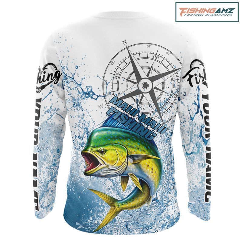 Custom Mahi Mahi Long Sleeve Fishing Shirts Saltwater Fish, Compass Offshore Tournament Fishing Shirts NBT552