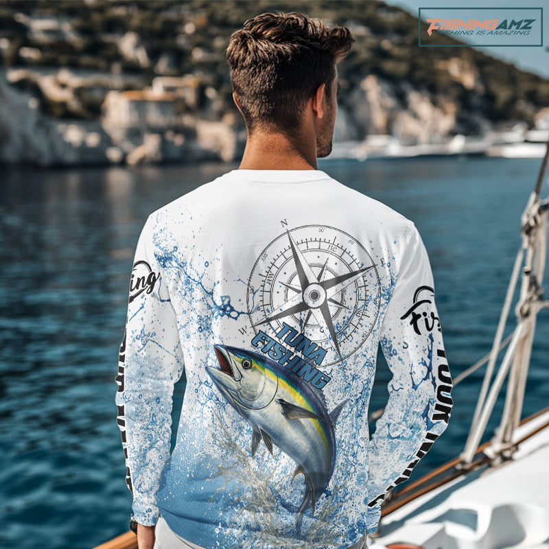 Custom Yellowfin Tuna Long Sleeve Fishing Shirts Saltwater Fish, Compass Offshore Tournament Fishing Shirts NBT553