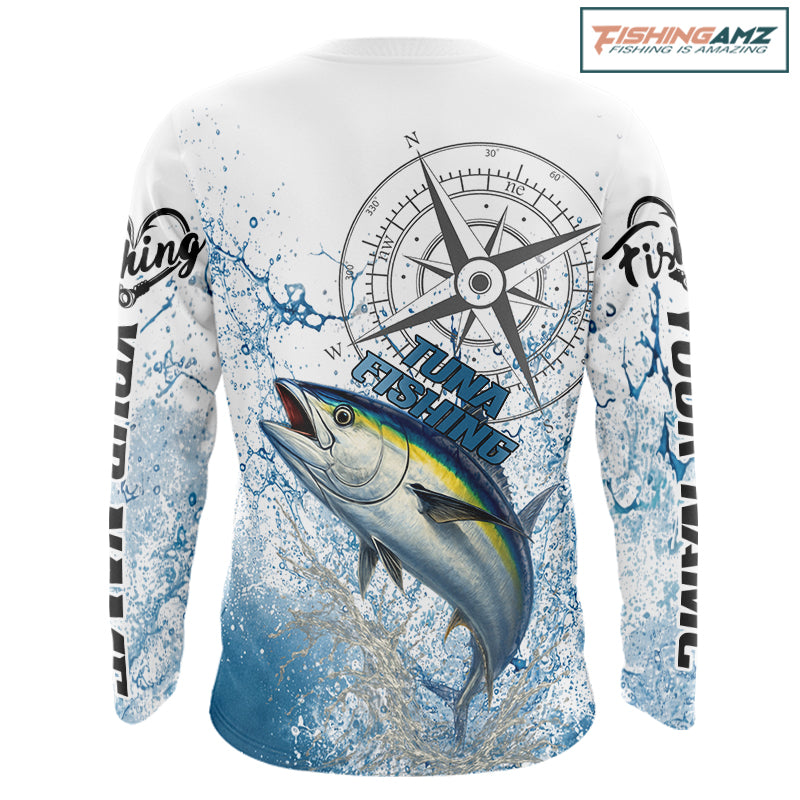 Custom Yellowfin Tuna Long Sleeve Fishing Shirts Saltwater Fish, Compass Offshore Tournament Fishing Shirts NBT553