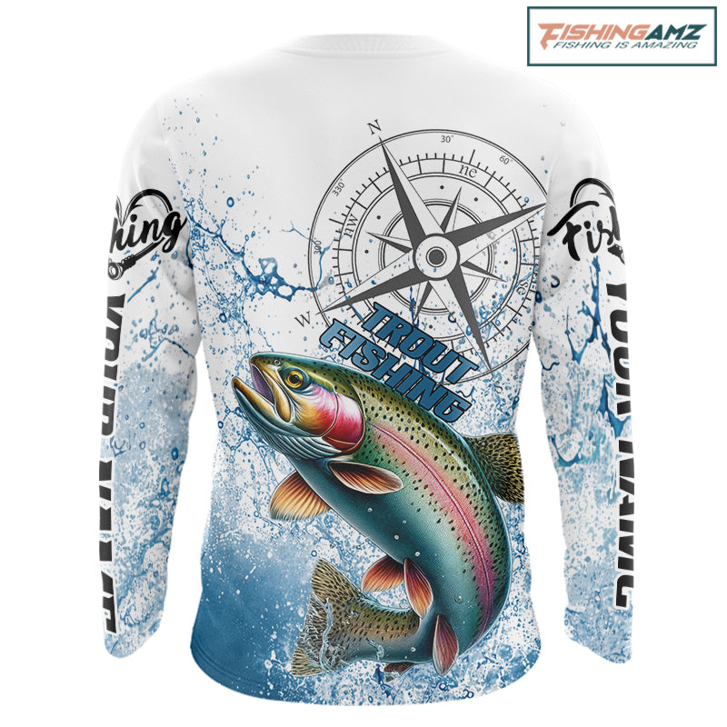 Custom Rainbow Trout Long Sleeve Fishing Shirts, Compass Tournament Fishing Shirts For Men NBT554