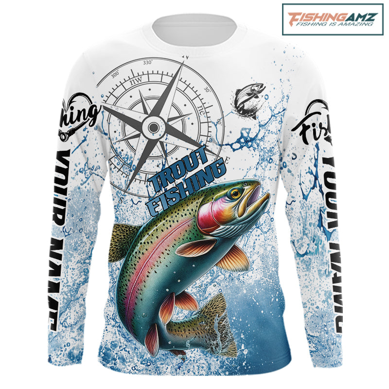 Custom Rainbow Trout Long Sleeve Fishing Shirts, Compass Tournament Fishing Shirts For Men NBT554