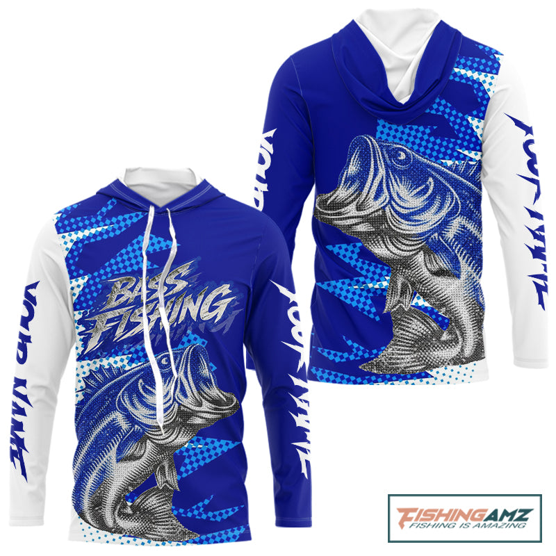 Personalized Bass Fishing Shirts, Bass Long Sleeve Hooded Fishing Shirts, Fishing Tournament Shirts NBT437