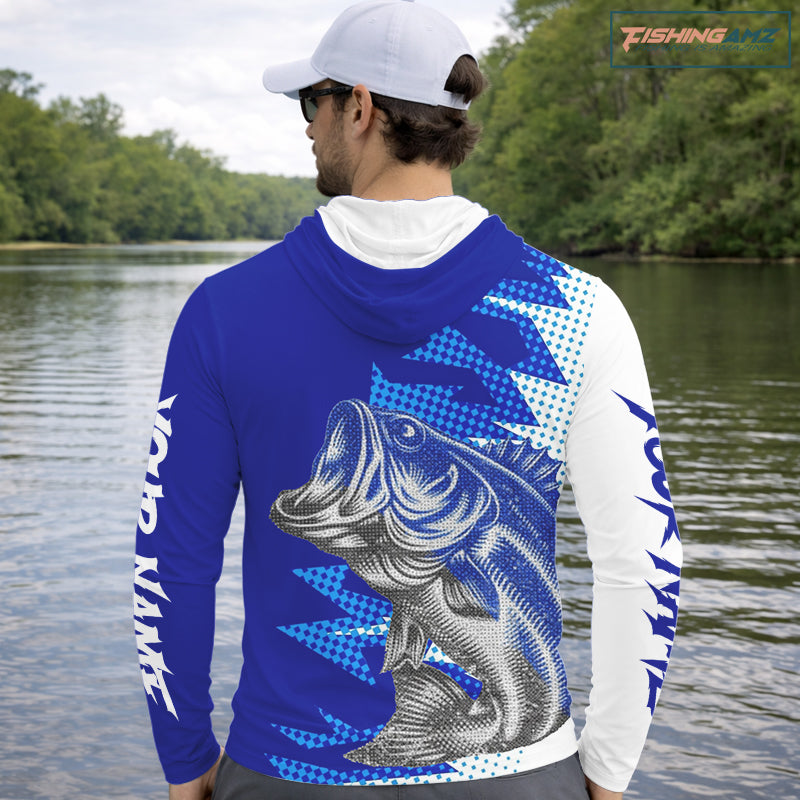 Personalized Bass Fishing Shirts, Bass Long Sleeve Hooded Fishing Shirts, Fishing Tournament Shirts NBT437