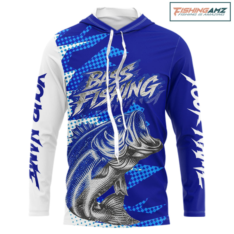 Personalized Bass Fishing Shirts, Bass Long Sleeve Hooded Fishing Shirts, Fishing Tournament Shirts NBT437