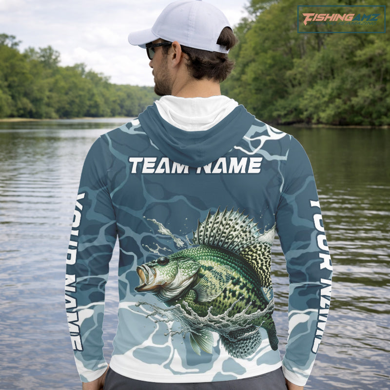 Custom Crappie Long Sleeve Hooded Tournament Fishing Shirts, Team Crappie Fishing Jerseys NBT695