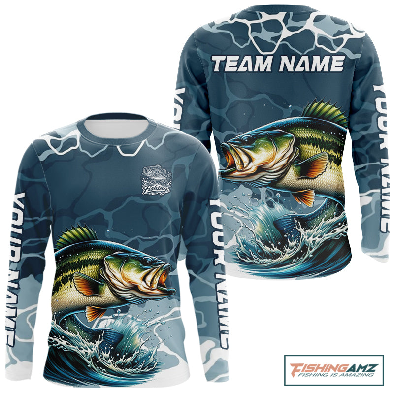 Custom Largemouth Bass Long Sleeve Tournament Fishing Shirts, Team Bass Fishing Jerseys NBT696