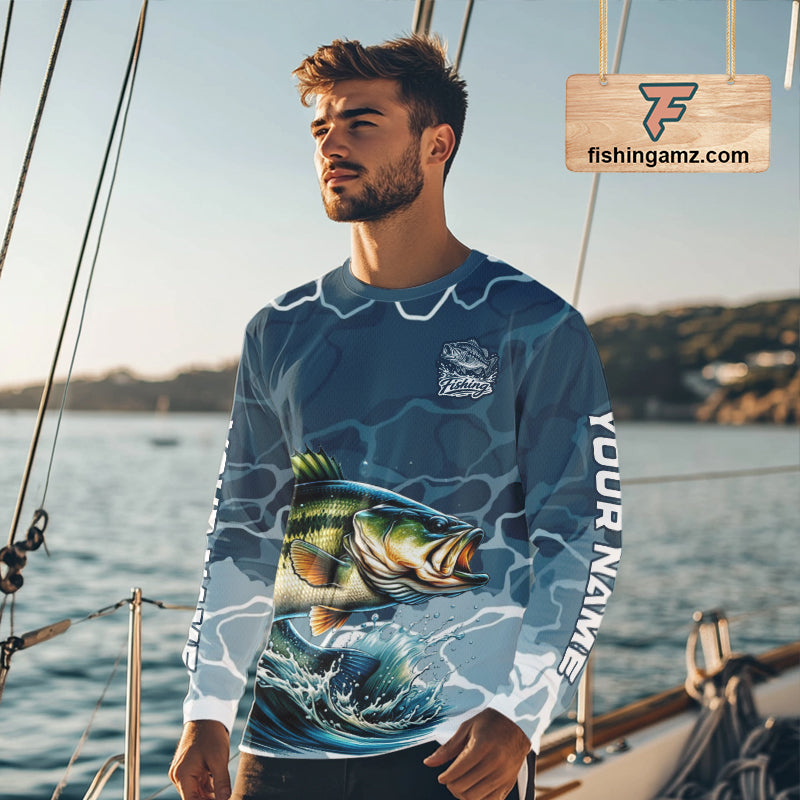 Custom Largemouth Bass Long Sleeve Tournament Fishing Shirts, Team Bass Fishing Jerseys NBT696