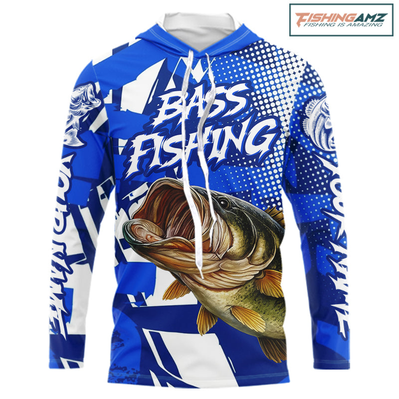 Blue Camo Largemouth Bass Fishing Shirts Long Sleeve, Bass Fishing Shirts For Men NBT442