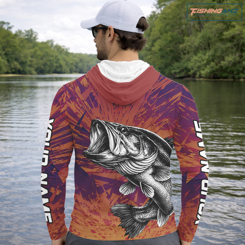 Personalized Bass Fishing Shirts For Men Dawn Camo, Bass Long Sleeve Hooded Fishing Shirts NBT444
