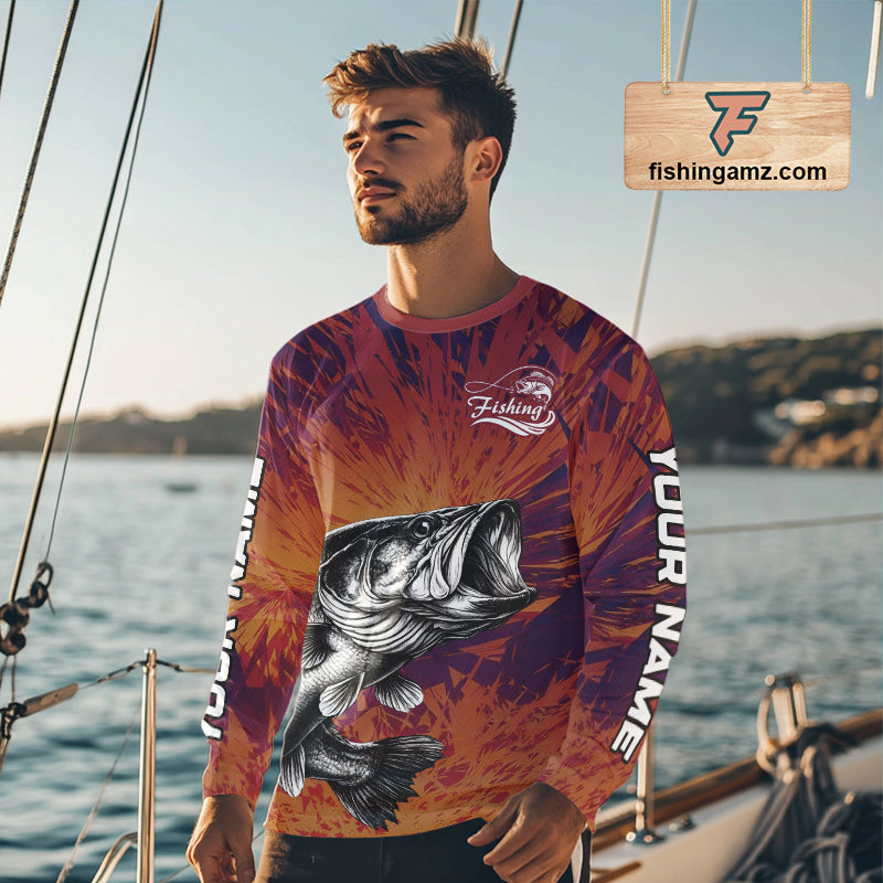 Personalized Bass Fishing Shirts For Men Dawn Camo, Bass Long Sleeve Hooded Fishing Shirts NBT444