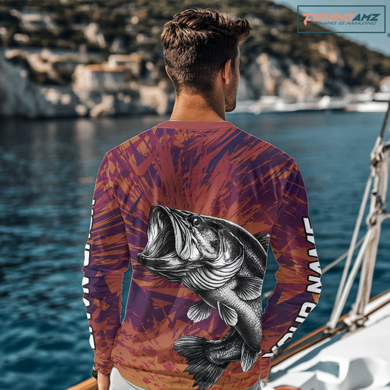 Personalized Bass Fishing Shirts For Men Dawn Camo, Bass Long Sleeve Hooded Fishing Shirts NBT444