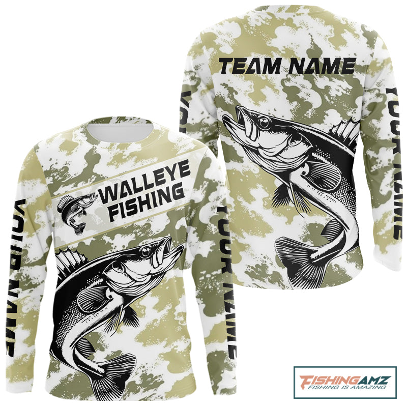 Custom Walleye Fishing Camo Long Sleeve Fishing Shirts, Personalized Walleye Fishing Team Jerseys NBT697