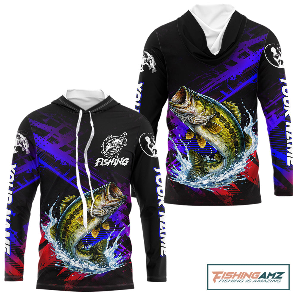 Bass Fishing Long Sleeve Purple Camo Upf Fishing Shirts, Bass Fishing Tournament Shirts NBT464