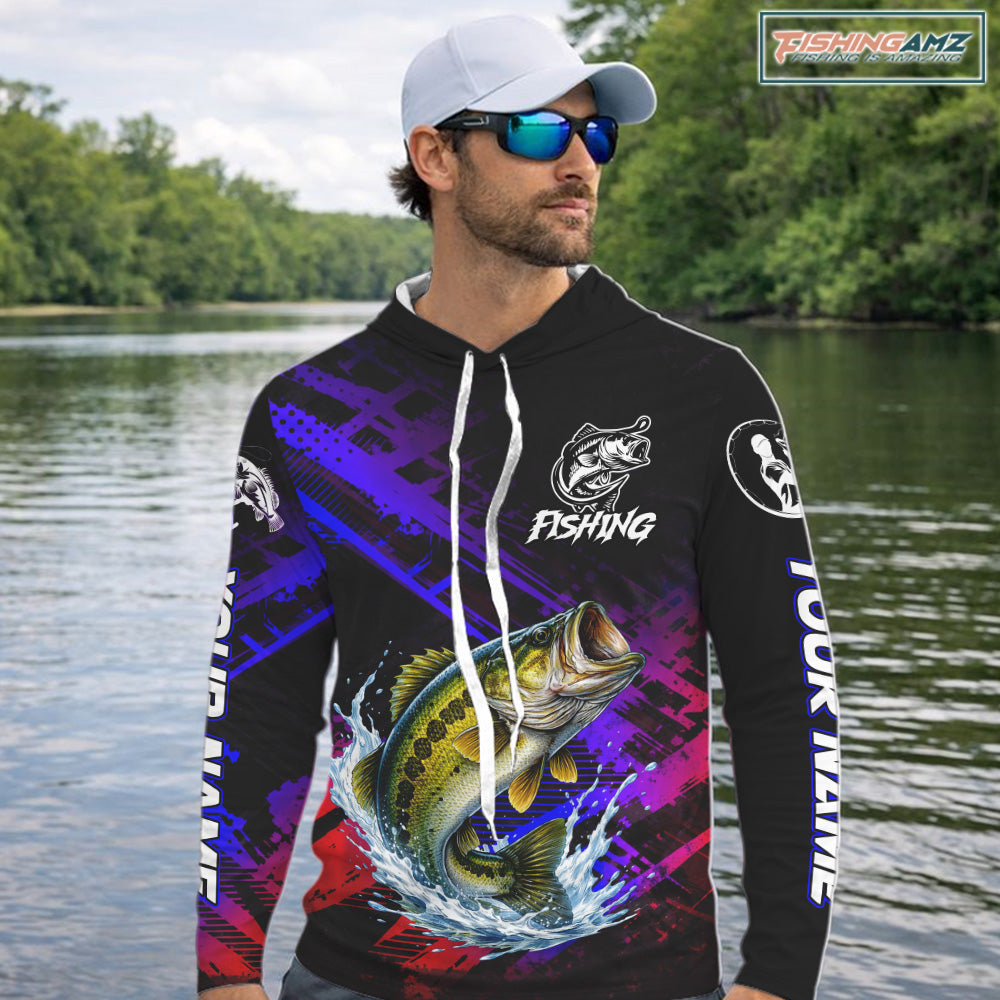 Bass Fishing Long Sleeve Purple Camo Upf Fishing Shirts, Bass Fishing Tournament Shirts NBT464