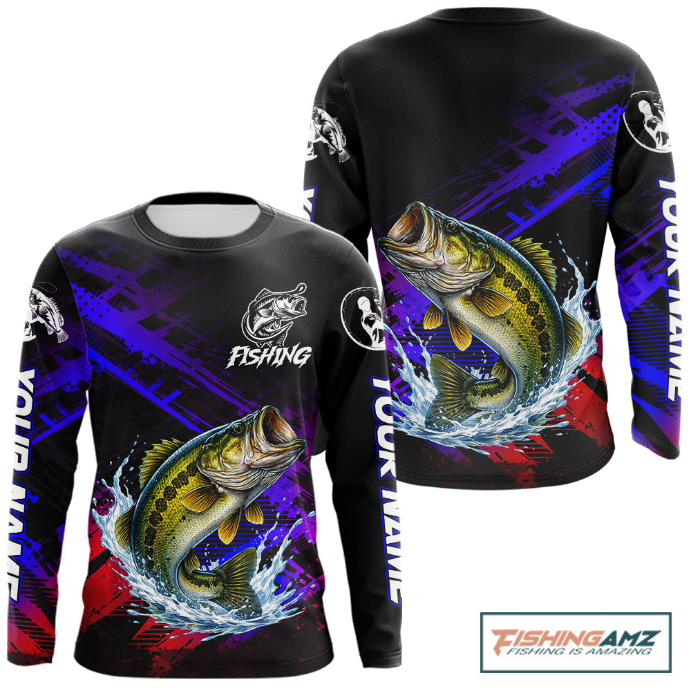 Bass Fishing Long Sleeve Purple Camo UPF Fishing Shirts, Bass Fishing Tournament Shirts NBT464