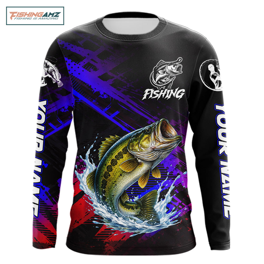 Bass Fishing Long Sleeve Purple Camo UPF Fishing Shirts, Bass Fishing Tournament Shirts NBT464