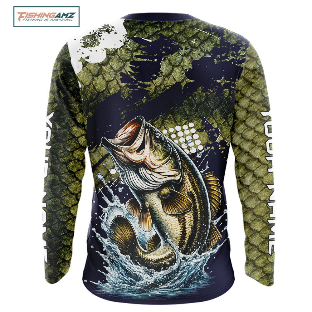 Custom Bass Fishing Green Bass Scales Fishing Shirts For Men, Bass Fishing Shirts NBT470
