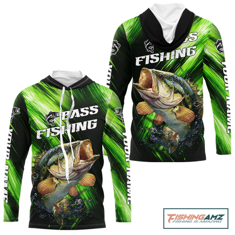 Green Camo Largemouth Bass Fishing Jersey For Men, Bass Fishing Performance Shirts Personalized Gifts NBT370