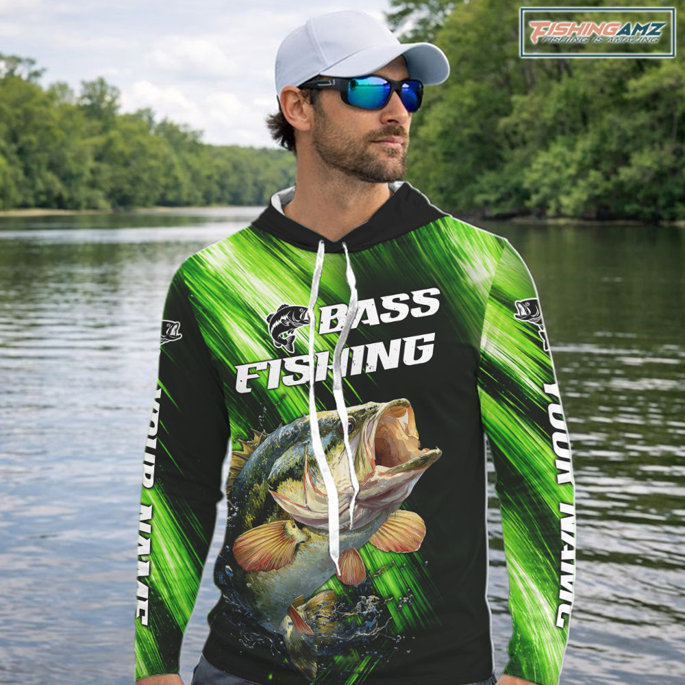 Green Camo Largemouth Bass Fishing Jersey For Men, Bass Fishing Performance Shirts Personalized Gifts NBT370