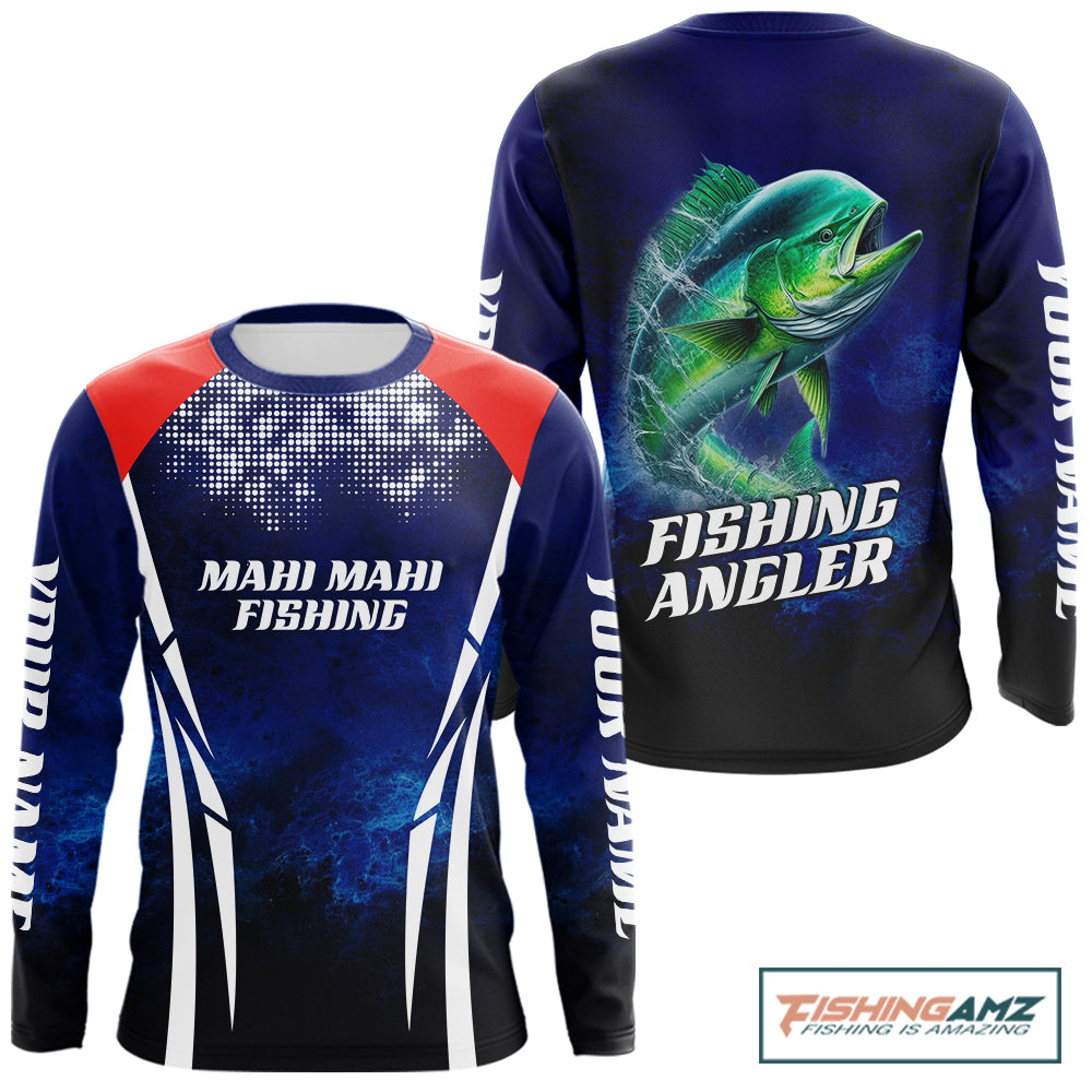 Personalized Mahi Mahi Long Sleeve Fishing Shirts UV Protection, Saltwater Fishing Shirts NBT373