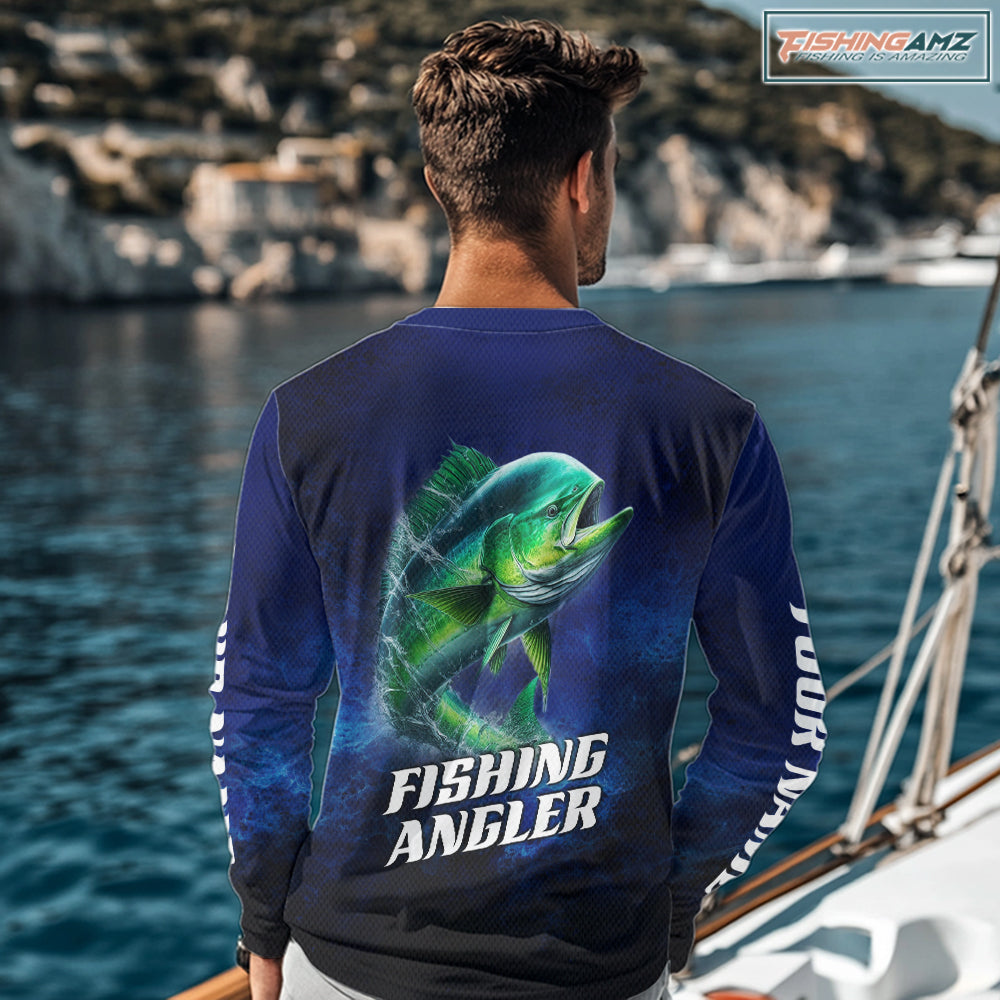 Personalized Mahi Mahi Long Sleeve Fishing Shirts UV Protection, Saltwater Fishing Shirts NBT373