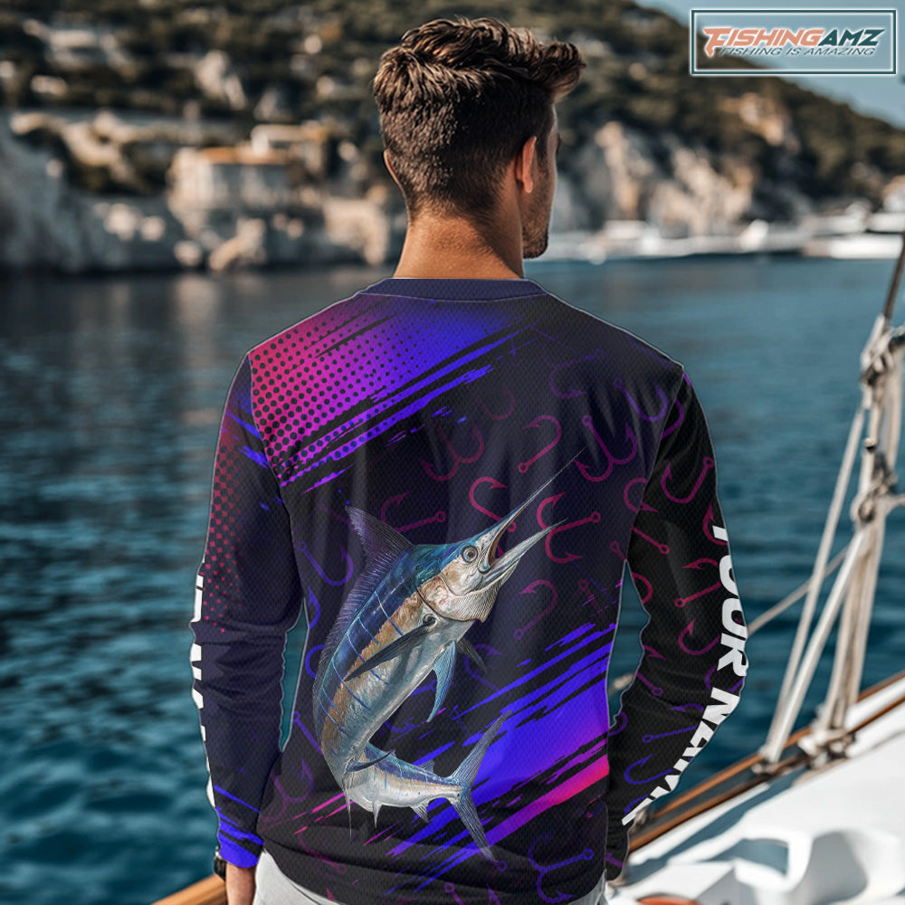 Custom Marlin Fishing Shirts Fish Hooks Long Sleeve Performance Shirt, Marlin Fishing Jersey NBT475