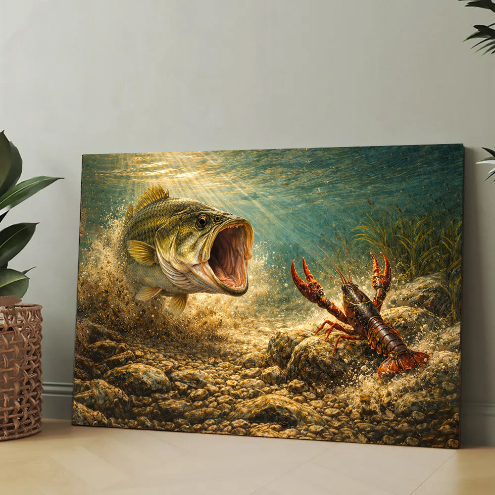 Largemouth Bass Strike – Underwater Hunting Fishing Canvas Art NBT423