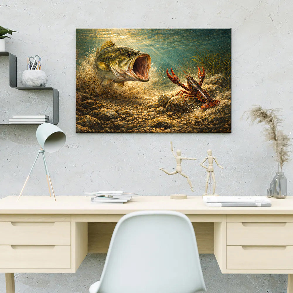 Largemouth Bass Strike – Underwater Hunting Fishing Canvas Art NBT423