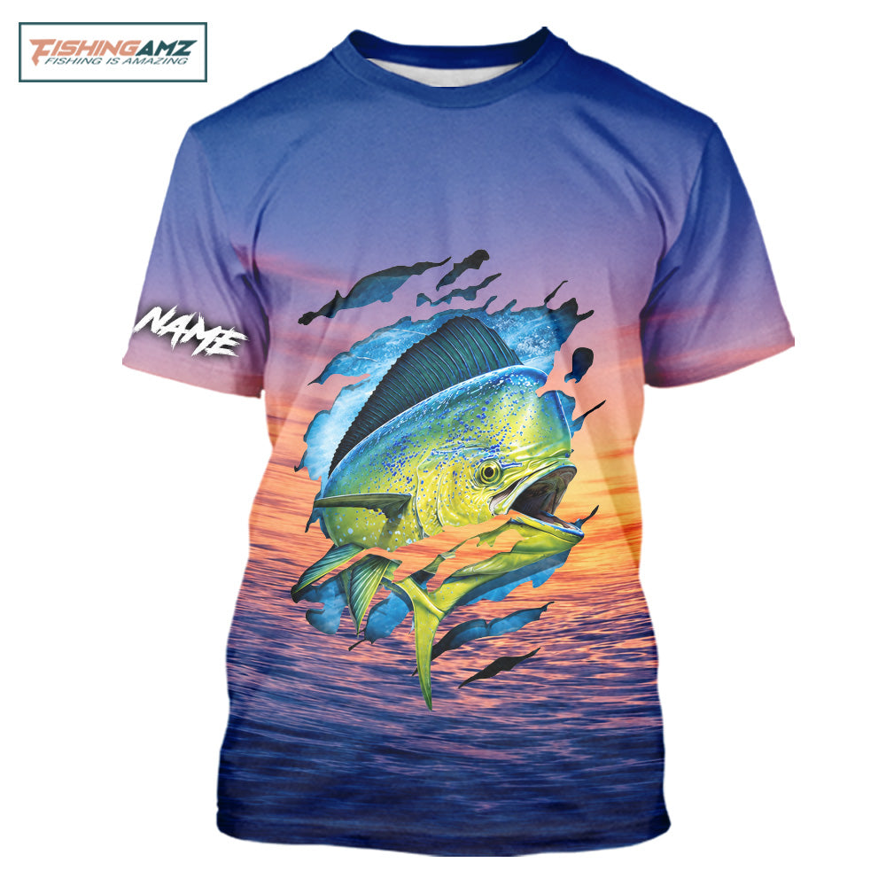 Mahi Mahi Fishing Sunset Custom Fishing Fishing T-Shirts, Mahi Mahi Offshore Fishing Apparel NBT854