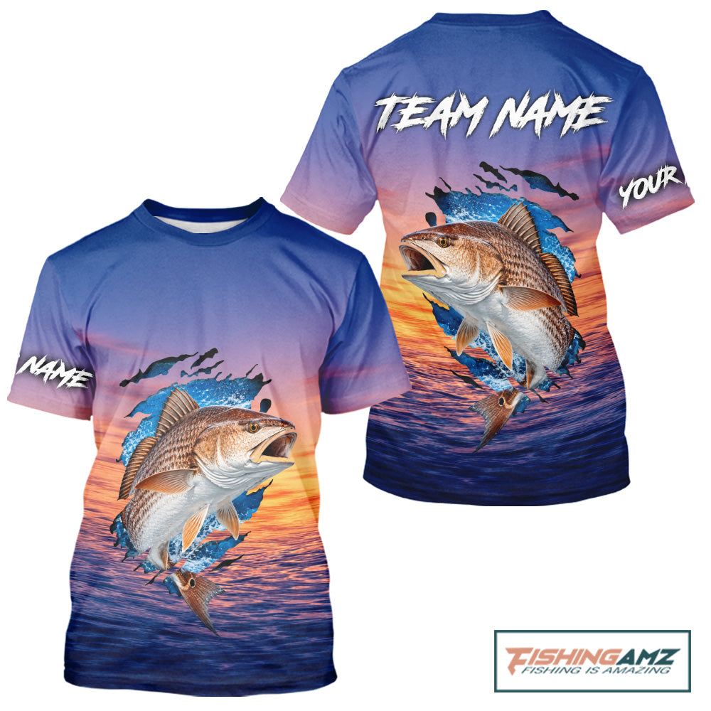 Redfish Fishing Sunset Custom Fishing Fishing T-Shirts, Redfish Offshore Fishing Apparel NBT855