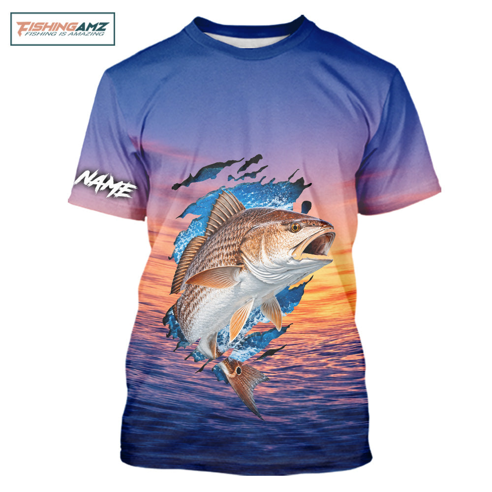 Redfish Fishing Sunset Custom Fishing Fishing T-Shirts, Redfish Offshore Fishing Apparel NBT855